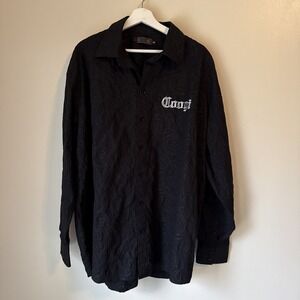 Coogi Button Up Shirt Black Logo 3XL Y2K Streetwear Skater Grunge Alternative